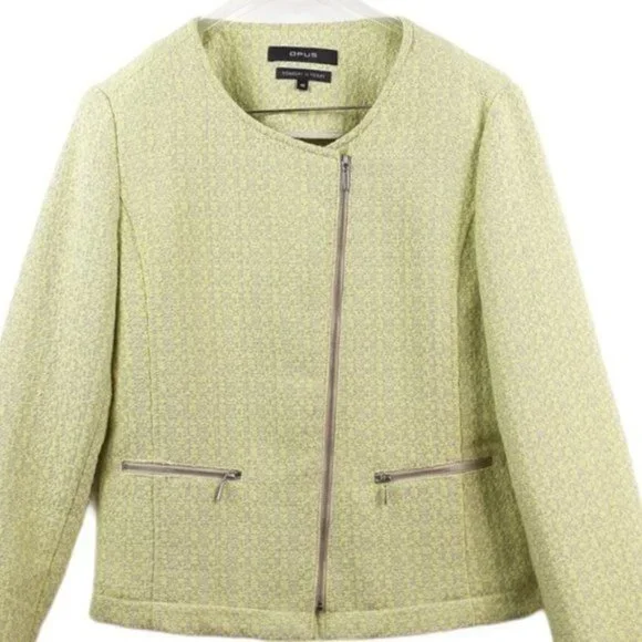 OPUS Size 40 Chartreuse Green Gray Tweed Jale SP Zip Front Moto Jacket Blazer - Picture 4 of 12